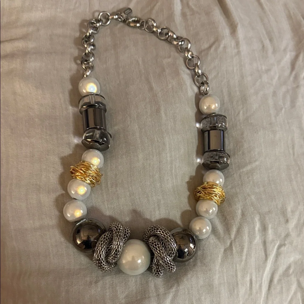 Armani Exchange White, Gold & Silver Bold Beaded Necklace